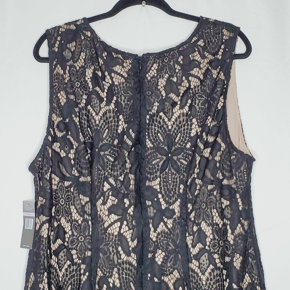 Sharagano Lace Overlay Fringe Hem Dress 22W Black Sleeveless Cocktail Whimsy NEW - Picture 7 of 14